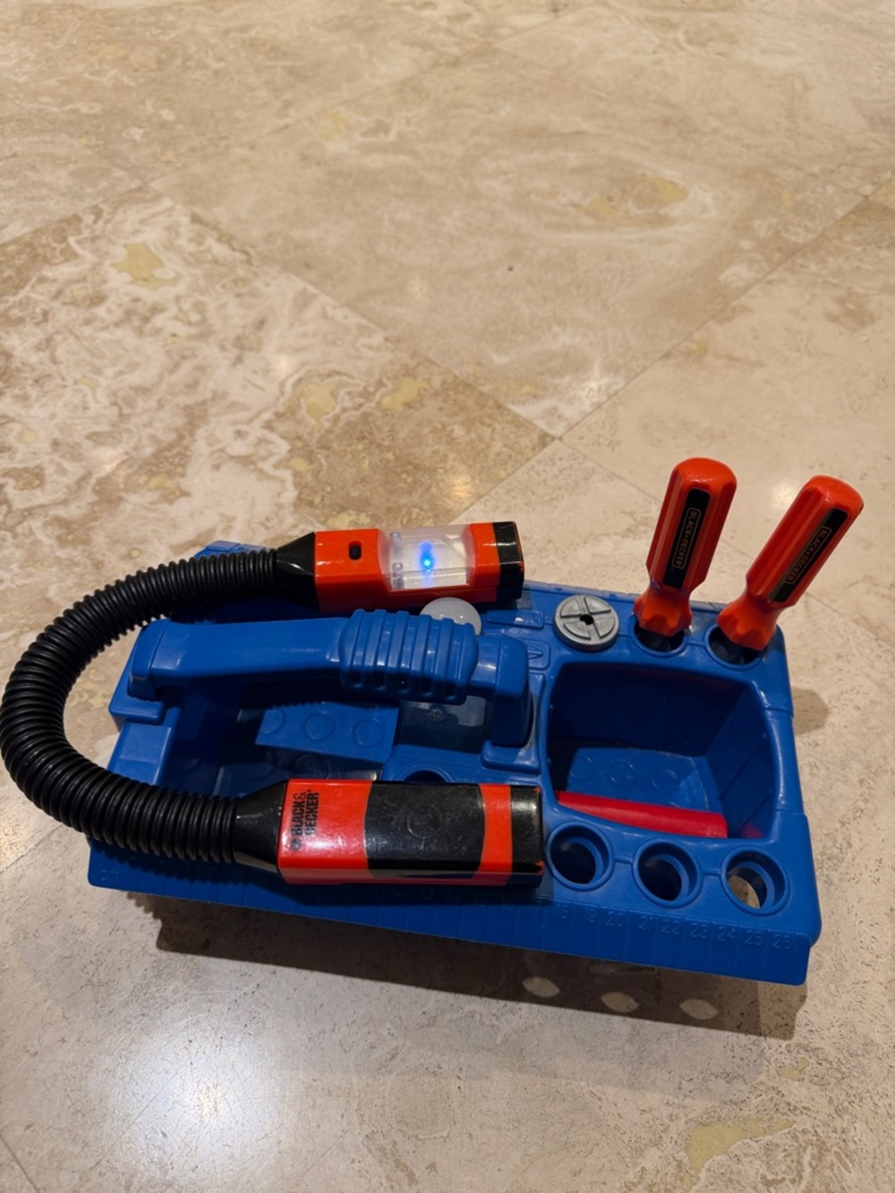 Black & Decker Blue and Orange Kids Tool Play Tray with low flashlight!